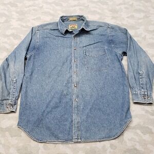 Vintage Adirondack Shirt Mens XL Blue Pockets Denim Long Sleeve Button-Up